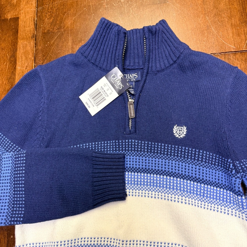 New Chaps Kids Boys Blue Striped 1/4‎ Zip Sweater Size M 10/12 Cotton